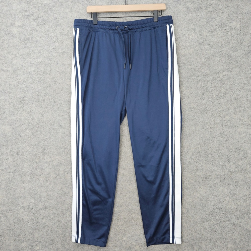 Athletic Works Track Pants Men's Blue Large Side Stripe Drawstring Activewear